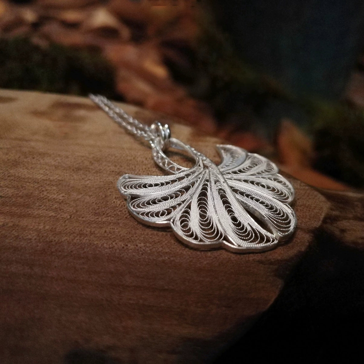 sterling silver necklace women's pendant original design ginkgo leaf